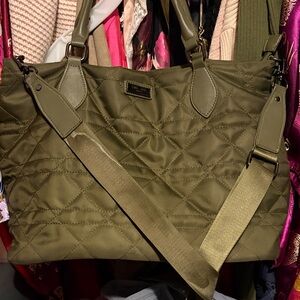 Quilted Olive Tote with Detachable Crossbody Strap